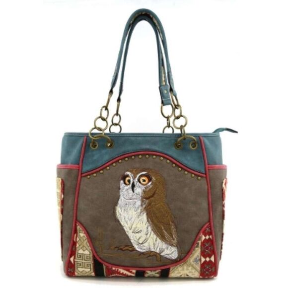 Handbags - Classic Western Owl Embroidered Women Tote Travel Handbag Shoulder Bag